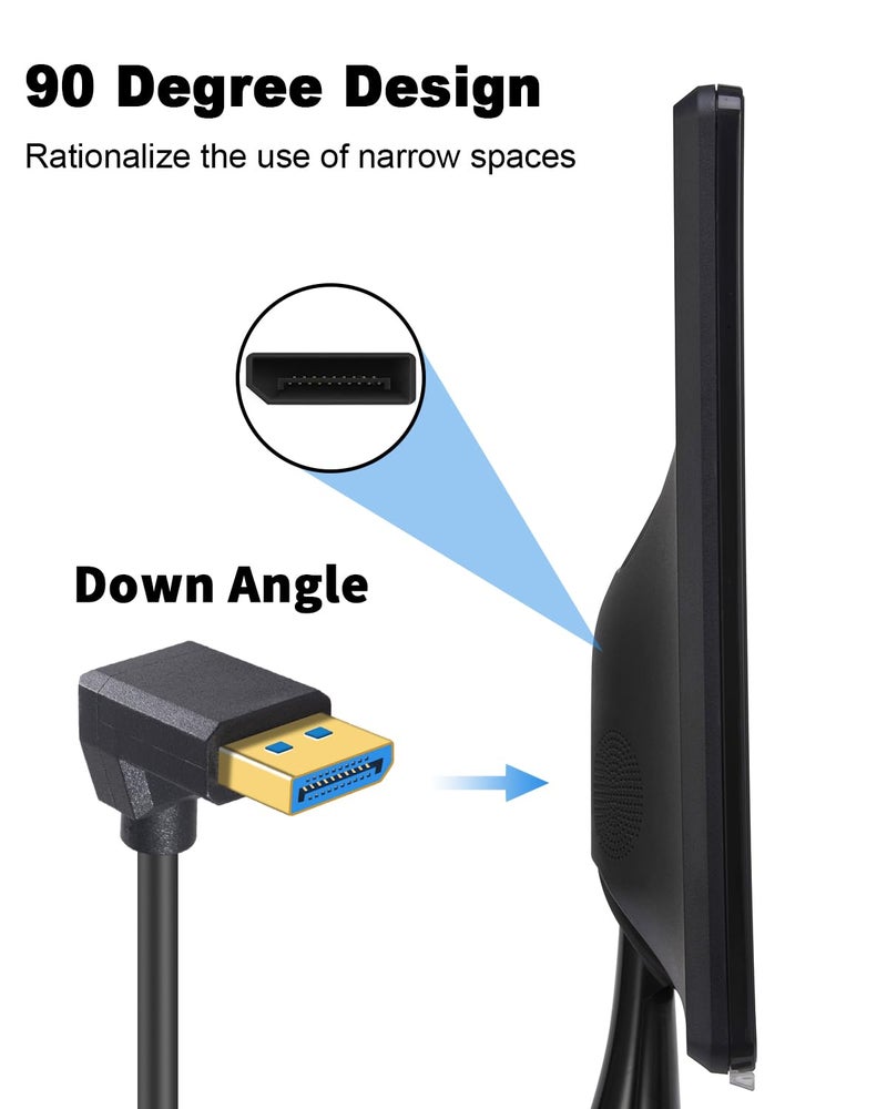 Duttek كابل ديسبلاي بورت بزاوية 90 درجة 1.4 بطول 3 أقدام/1 متر، كابل ديسبلاي بورت 1.4 بدقة 8K، كابل DP ذكر إلى ذكر بشكل L بزاوية 8K/60Hz، متوافق مع 4K/240Hz لأجهزة الكمبيوتر، DVD، معدات الألعاب، أجهزة التلفاز. - Image 4